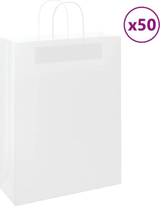 Produktbild VidaXL Kraftpapiertüten 50 Stk. mit Henkel Weiss 32x12x42 cm Papiertüte (Geschenktüte, 50 x)