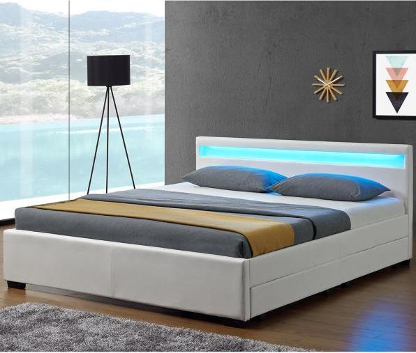 Image du produit Juskys Lit rembourré Lyon avec coffre de lit et éclairage LED (180 x 200 cm)