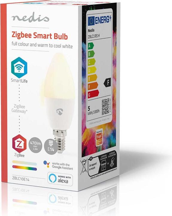 Image du produit Nedis SmartLife Ampoule à LED de couleur | Zigbee 3.0 | E14 | 470 lm | 4.9 W | RGB / Chaud à froid we (E14, 4.90 W, 470 lm, 1 x, F)