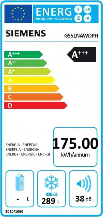 Label énergétique Siemens GS51NAWDPH (Autonome, 290 l)