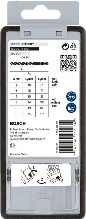 Actual product image Bosch Professional Zubehör PRO Wood HSS wood twist drill bit set. 7 pcs. (6 mm, 3 mm, 5 mm, 8 mm, 2 mm, 4 mm)