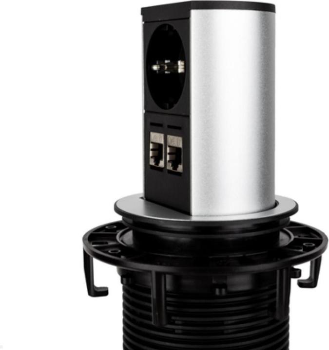 Actual product image Bachmann ELEVATOR power strip 1x Schuko 2x LAN chrome matt (2 x, CEE 7/3, RJ45, 0.50 m)