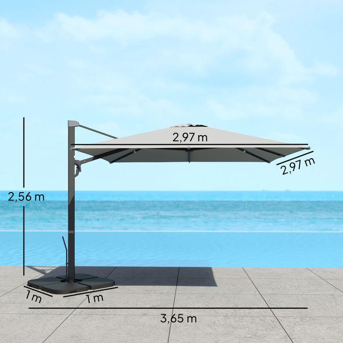 Actual product image Swisshandel24 Alu Ampelschirm 3x3 m 360° drehbar Ständer neigbar höhenverstellbar, Hellgrau (2.97 m)