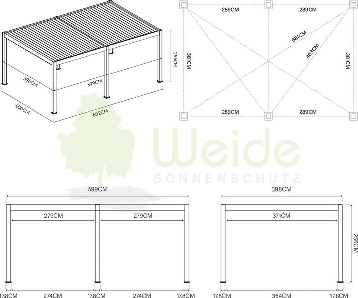 Immagine prodotto Weide Pergola elettrica 4x6m antracite con LED (600 cm, 400 cm)