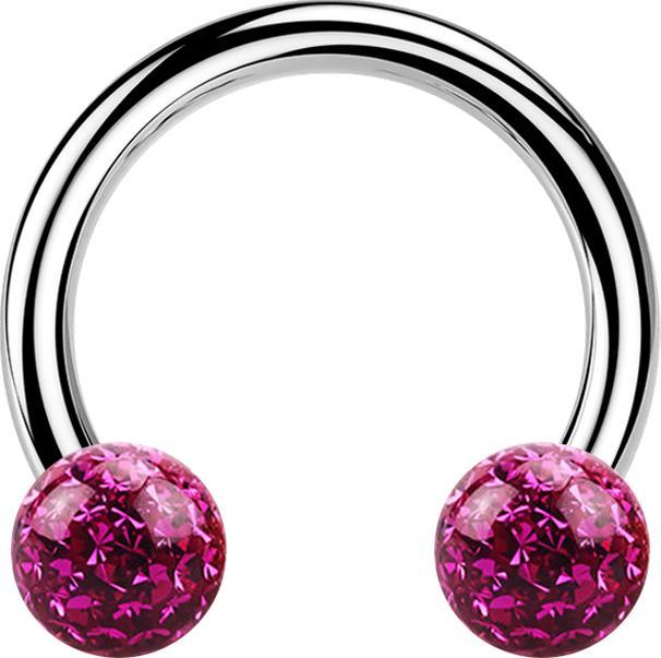 Produktbild Star Piercing Micro Circular Barbell silber mit zwei Kristall Kugeln fuchsia Epoxy Schutzschicht (Chirurgenstahl 316L, ohne Messing)