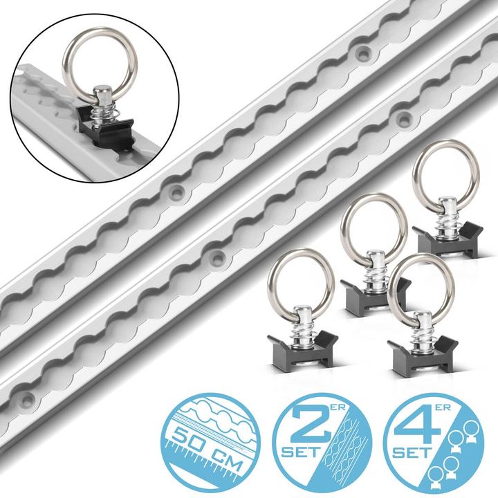 Immagine prodotto Stahlwerk Set di 2 binari di ancoraggio con occhielli di fissaggio 50 cm Binari di linea in alluminio