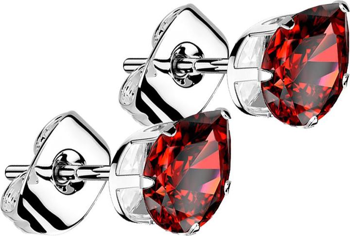 Produktbild Star Piercing Ohrstecker silber mit Tropfen Kristall rot (Chirurgenstahl 316L, ohne Messing)