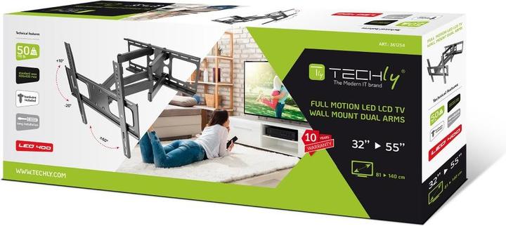 Image du produit Techly Support mural pour TV LCD 81-139cm 32-55pouces noir inclinable 5-12Grad VESA 600x400 charge b (Mur, 55", 50 kg)