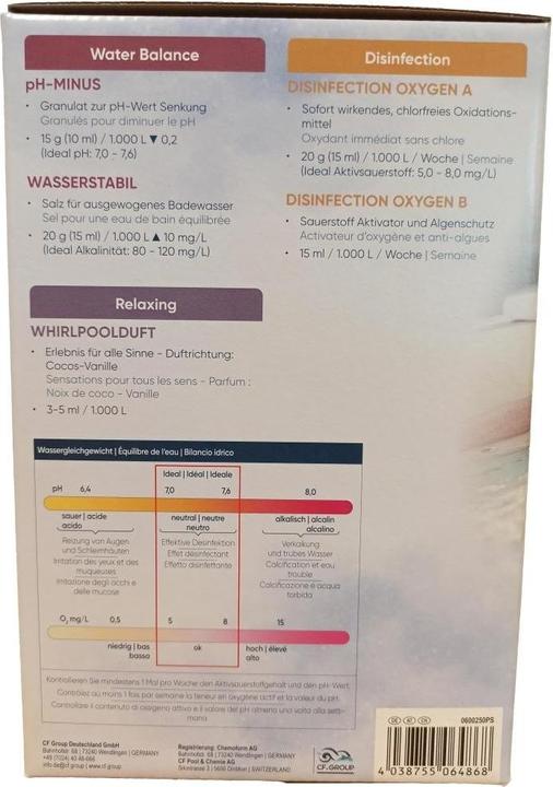 Nährwerte und Zutaten Planet Spa Whirlpool-Pflegeset Chlorfrei+Duft (2300 g, 50 ml)