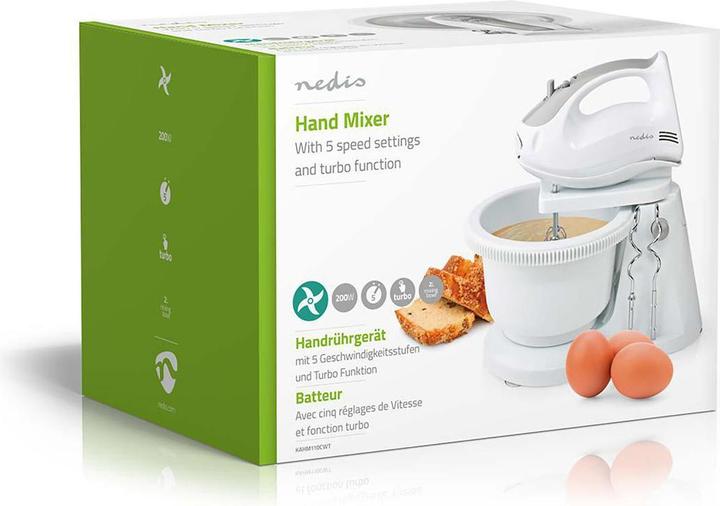 Produktbild Nedis Handmixer 200 W 5 Geschindigkeitsstufen Turbofunktion Turning Bowl / 2 Knethaken / 2 Schlägel (200 W)