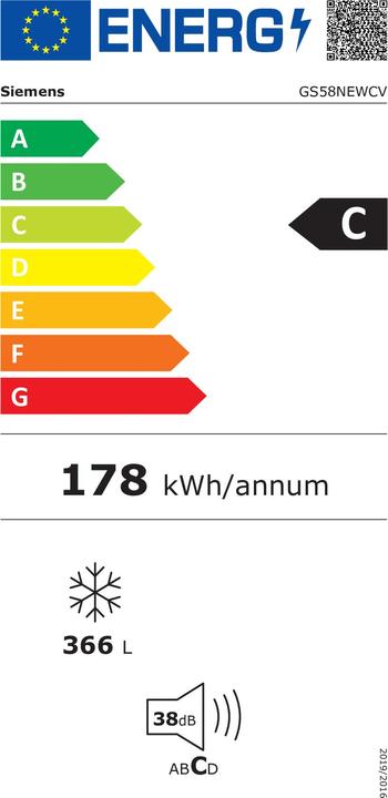 Etichetta energetica Siemens Congelatori GS58NEWCV (Struttura autonoma, 366 l)