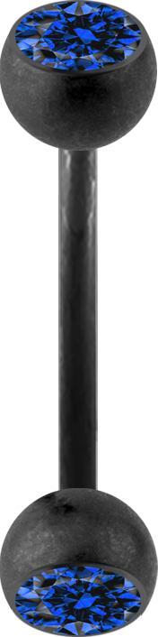 Star Piercing Micro Banane schwarz matt mit zwei Kristallkugeln dunkelblau (ohne Messing, Chirurgenstahl 316L)