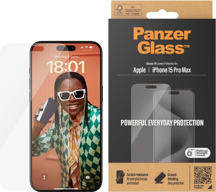 Actual product image PanzerGlass Screen Protector Classic Fit (1 Piece, Apple iPhone 15 Pro Max)