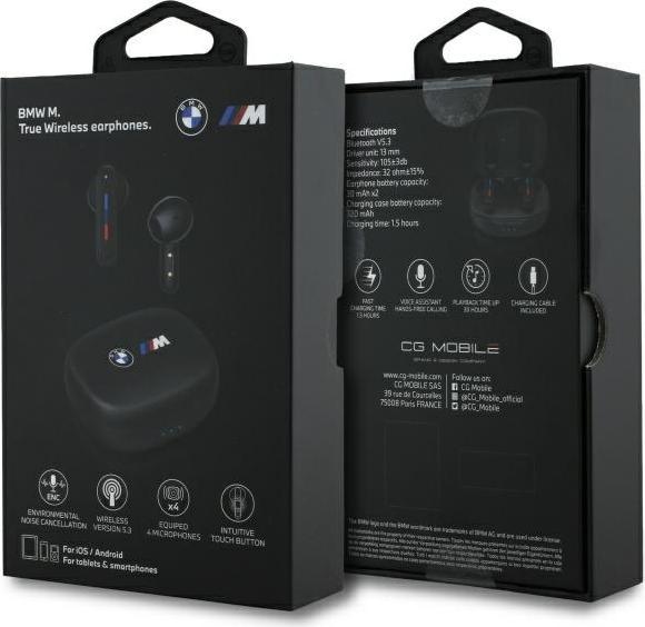 Actual product image BMW Bluetooth headphones BMBEMIATP20LOK TWS + docking station black/black Printed logos