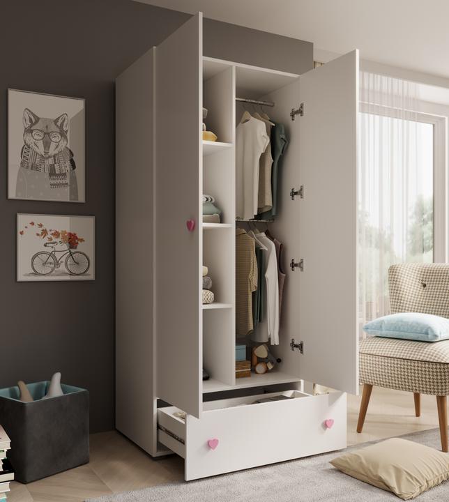 Produktbild ADRK Furniture Schrank Emily mit Drehtüren und einem griff in Herzform (rosa) (80 cm)