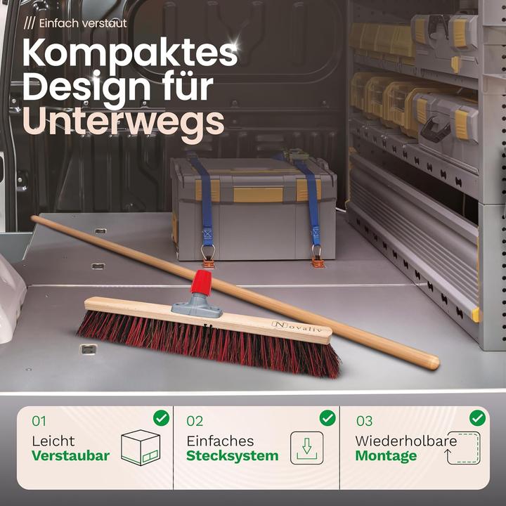 Image du produit Novaliv 2 x Besen mit Holzstiel 60 cm I Arenga-Elaston Kehrbesen Gartenbesen I Industriebesen Strassenbesen (2 pcs)