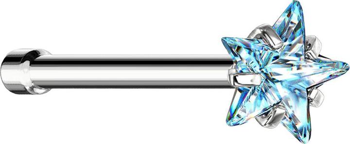 Actual product image Star Piercing Nasenstecker gerade silber Kristallstern aqua gefasst (without brass, Surgical steel 316L)