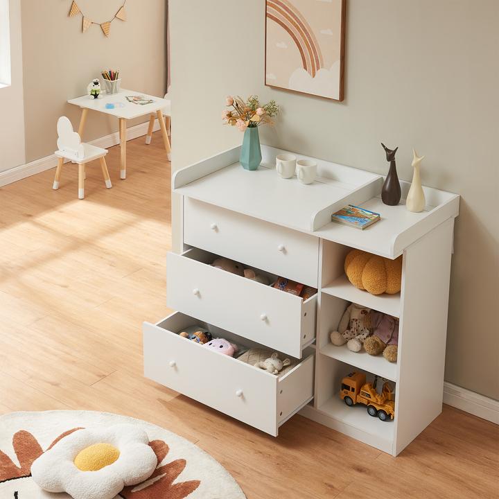 Produktbild En.Casa Wickelkommode Beldinupp mit Wickelauflage 93x110x55 cm Weiss