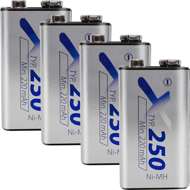 Immagine prodotto XCell Set di 4 batterie ricaricabili da 9V, Ni-MH 8,4V / 250 mAh (4 pz., 9V Block, 250 mAh)