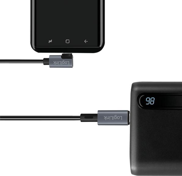 Produktbild LogiLink USB 2.0 Type-C-Kabel, USB-C/M 90° zu USB-C/M, E-mark, PD, schwarz, 2 m (2 m, USB 2.0)