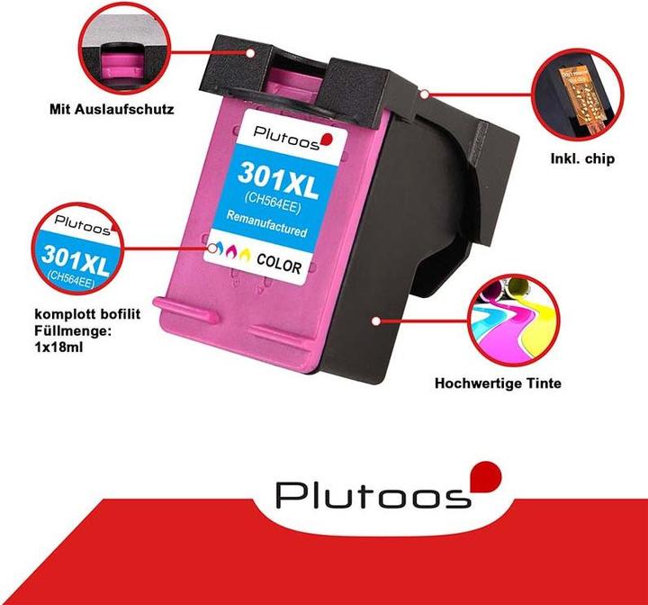 Actual product image Plutoos HP 301 XL cartridge XXL compatible, colour CH 564 EE