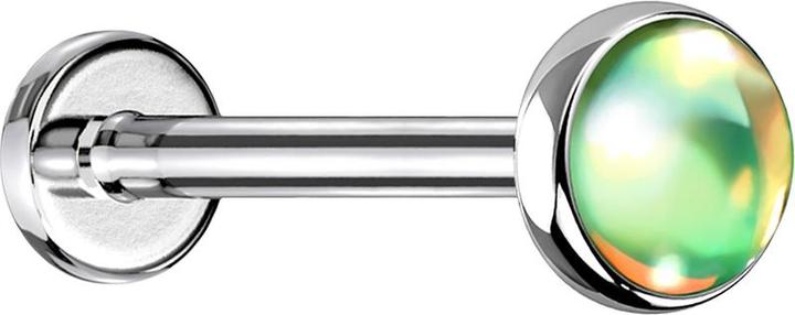 Image du produit Star Piercing Micro Labret argenté avec disque vert irisé (sans laiton, Acier chirurgical 316L)