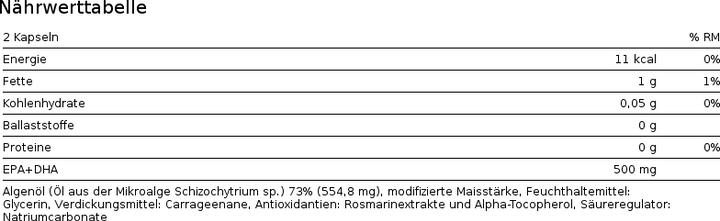 Nährwerte und Zutaten Phytopharma Omegan 3 Vegan Algenoel Kapseln (1 Stück, Kapseln, 75 g)