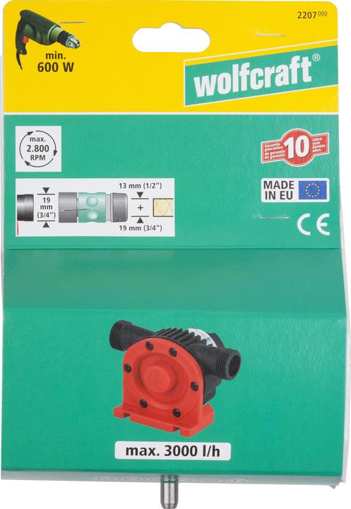 Produktbild wolfcraft wolfcraft 1 Pumpe Kunststoffgehäuse 3000 l/h S=8mm (Bohrmaschinenpumpe)
