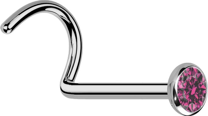 Produktbild Star Piercing Nasenstecker gebogen silber mit flacher Halbkugel Kristall pink (ohne Messing, Titan G23)