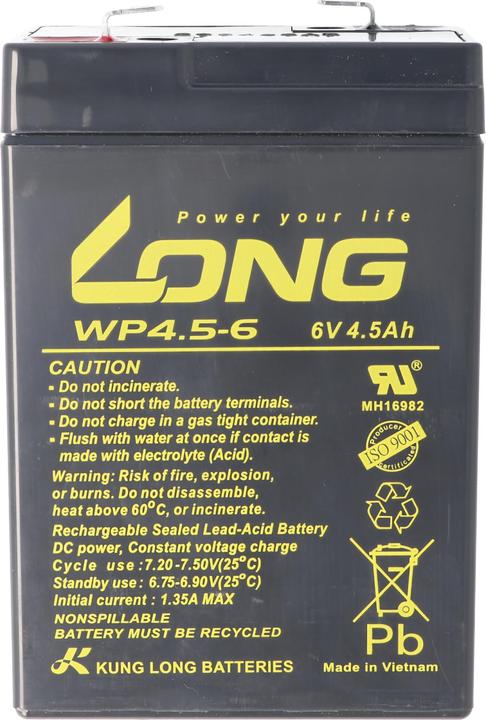 Produktbild Kung Long Akku WP4.5-6 mit Faston 4,8mm Steckkontakt (6 V, 4.50 Ah)