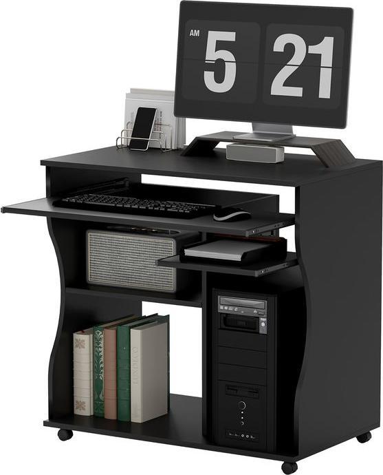 Produktbild Swisshandel24 Mobiler Schreibtisch Schwarz Computertisch Tisch mit Ablage rollbar Schwarz