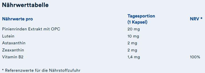 Valori nutrizionali e ingredienti Vita Lutein Complex mit Lutein  Astaxanthin  Heidelbeerpulver (60 Pezzo/i, Polvere, Pillole, 174 g)
