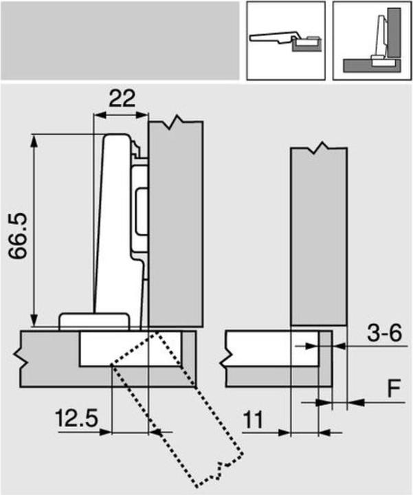 Actual product image Blum CLIP top 120° corner hinge for high folding flap AVENTOS HF /