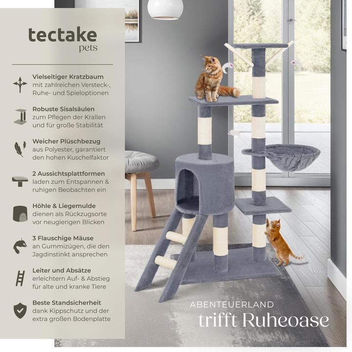 Image du produit tectake Arbre à chat Dominik (144 cm, Gris)