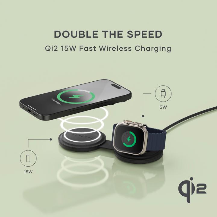 Immagine prodotto Satechi Caricabatterie wireless 2-in-1 OntheGo con Qi2 (15 W)