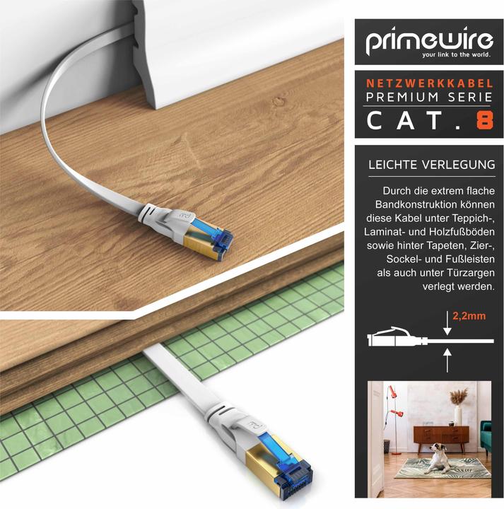 Image du produit Primewire CAT 8.1 Câble réseau plat - Câble patch LAN Câble de données - Câble plat de pose - Cat 6 Cat 7 (U/FTP, CAT8.1, 0.50 m)