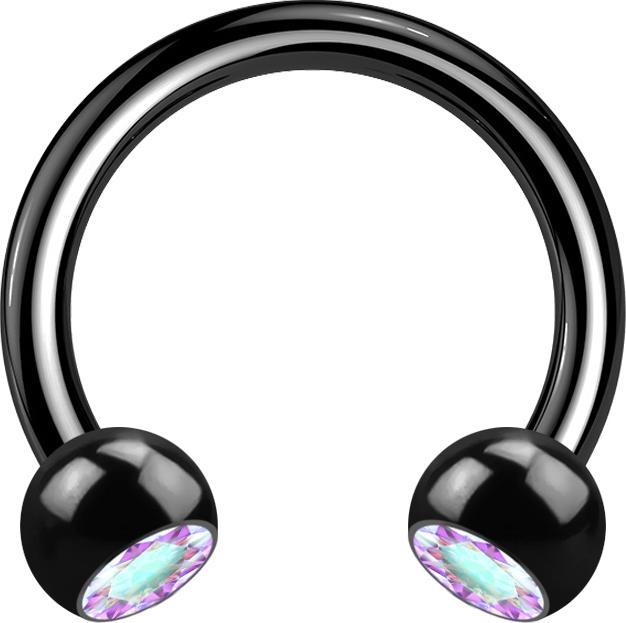 Immagine prodotto Star Piercing Bilanciere circolare nero con due sfere di cristallo multicolore (senza ottone, Acciaio chirurgico 316L)
