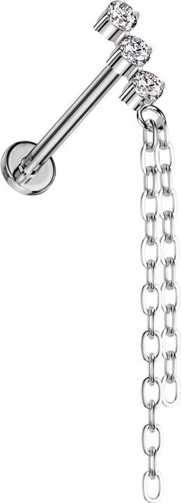 Produktbild Star Piercing Micro Labret Innengewinde silber drei Kristalle silber Anhänger zwei Ketten (Titan G23, ohne Messing)