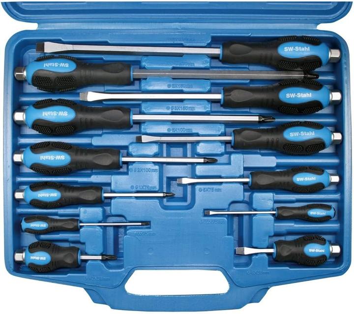 SW-Stahl S7891 Screwdriver set impact-resistant 12-piece I Slotted & Phillips I Screwdriver tool