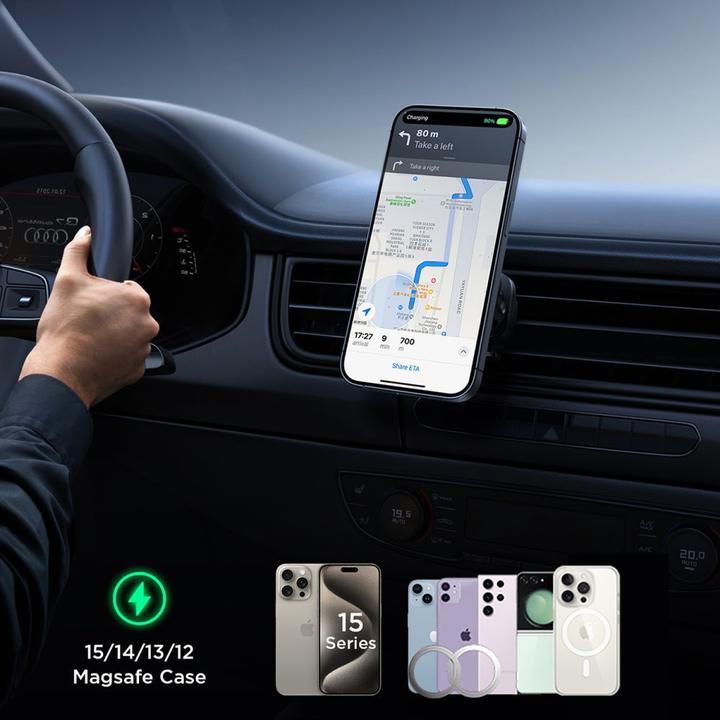 Produktbild Joyroom car phone holder with wireless charger (MagSafe compatible) for air vent - black (JR-ZS387)