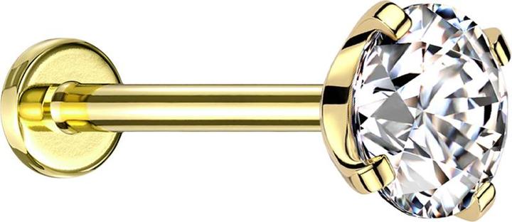 Star Piercing Micro Threadless Labret vergoldet mit Kristall silber gefasst (ohne Messing, Titan G23)