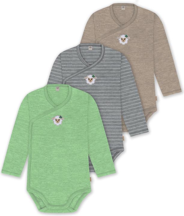 Actual product image Normani Set of 3 baby body wrap long sleeve toddler bodysuit made from merino wool - 9357 (62)