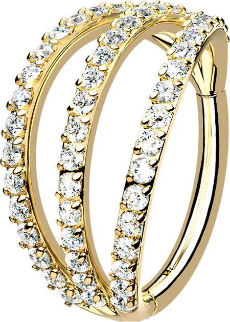 Produktbild Star Piercing Micro Segmentring klappbar vergoldet drei Ringe mit Kristallen (ohne Messing, Chirurgenstahl 316L)