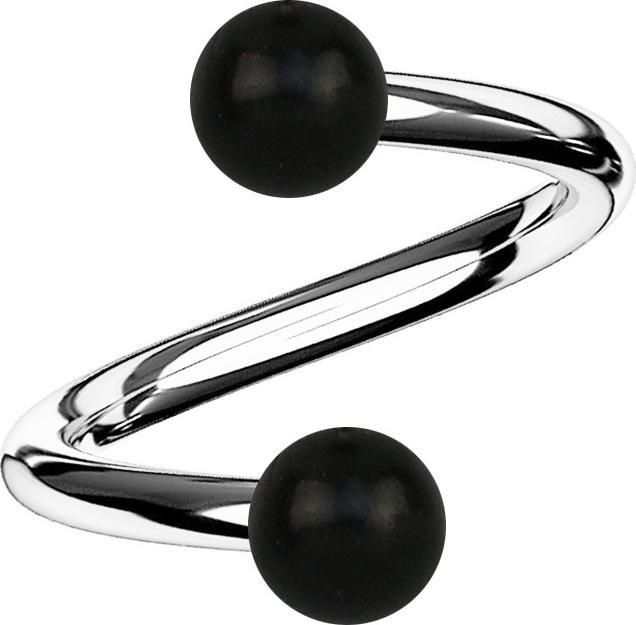 Actual product image Star Piercing Silver spiral with two black horn balls (Organic, Surgical steel 316L, without brass)