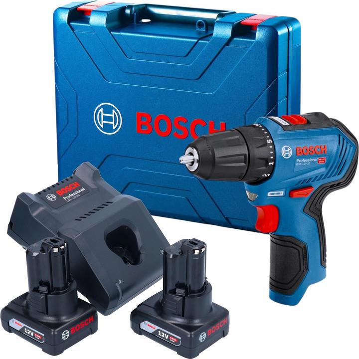 Bosch Professional Bosch GSR 12V-30 Professional Akku Bohrschrauber 12 V 30 Nm Brushless + 2x Akku 6,0 Ah + Ladegerät (Akkubetrieb)