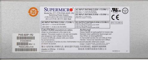 Actual product image Supermicro PWS-920P-1R2, 920 W, 100 - 240 V, 50/60 Hz, 11 A, 5.5 A, Active (920 W)