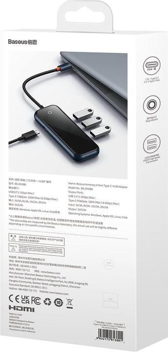 Produktbild Baseus AcmeJoy 4-Port Type-C HUB AdapterType-C to USB3.0*3+Type-C PD&Data *1Dark Gray (USB-C, 4 Ports)