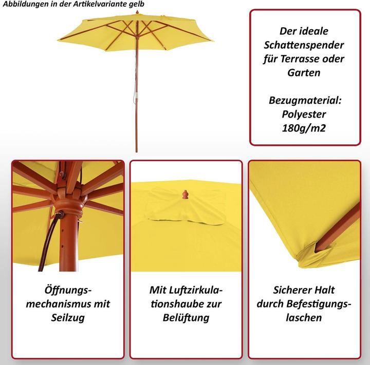 Produktbild Mendler Sonnenschirm Florida, Gartenschirm Marktschirm, Ø 3m Polyester/Holz - pink (3 m)