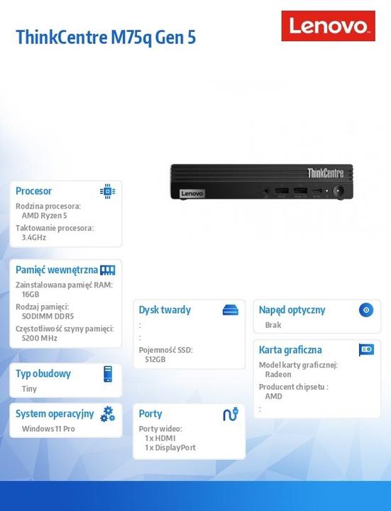 Actual product image Lenovo ThinkCentre M75q G5 Tiny computer 12RQ0013PB W11Pro 8500GE/16GB/512GB/AMD Radeon/3YR OS