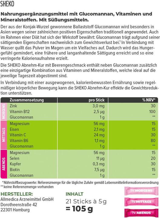 Nährwerte und Zutaten Sheko Abnehmkur (1 Stück, Pulver, 105 g)